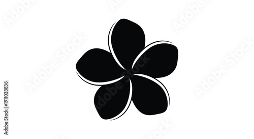 A simple graphic illustration showcases a black plumeria flower with five rounded petals on white high quality professional
