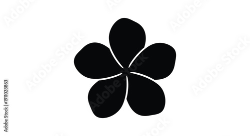 A simple graphic representation of a black flower with five rounded petals on a white background high quality