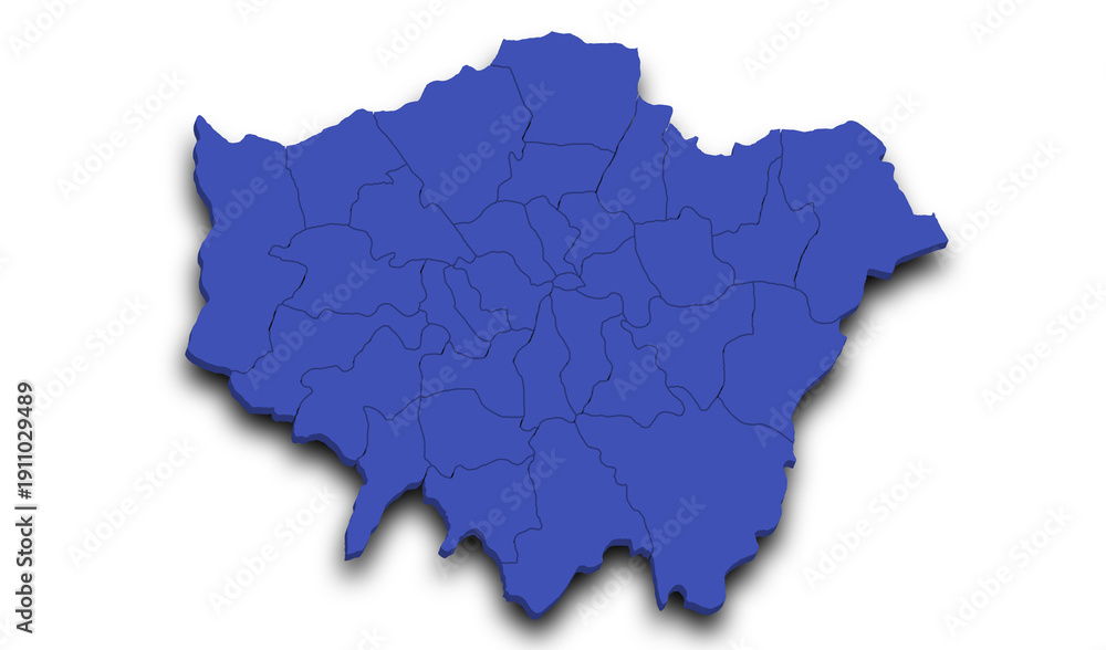 Fototapeta premium London Map. 3d Map of London borough with color. capital of England, UK, United Kingdom