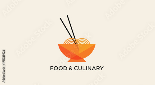 Minimalist Food Icon Depicting Noodles and Chopsticks, Perfect for Restaurant Branding