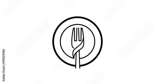 Minimalist Fork And Plate Design Representing Restaurant Services And Dining Concepts