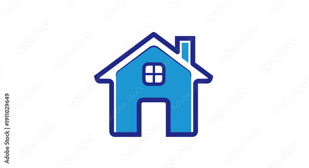 Fototapeta premium Minimalist House Icon In Blue And White Colors Representing Home Design And Property