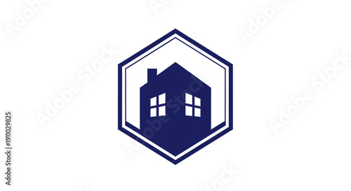 Minimalist House Icon Within Hexagon Frame for Real Estate Branding and Similar Use