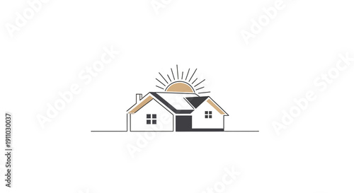 Minimalist House Logo Design with Sun Symbol representing New Beginnings and Security