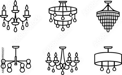 Chandelier lighting interior decor icons
