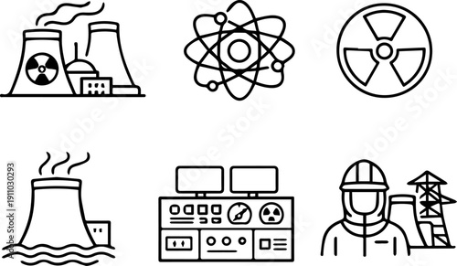 Nuclear energy and radiation icons
