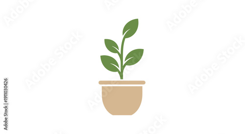 Minimalist Illustration of Houseplant Growing in Decorative Ceramic Pot And Background
