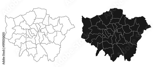 Tableau sur toile London administrative map, Greater London outline and borough state map set - il