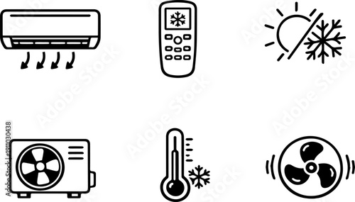 Air conditioner system and cooling equipment line icons. Vector