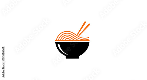Minimalist Illustration Of Noodles In A Bowl With Chopsticks On A White Background