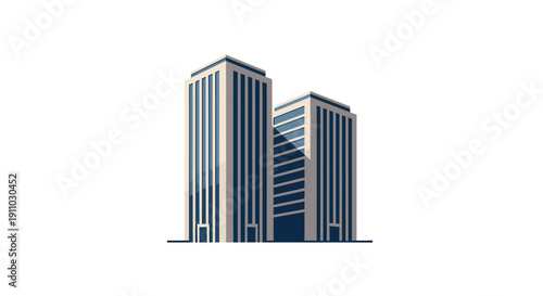 Minimalist Illustration of Two Modern Skyscrapers Representing Urban Development and Growth