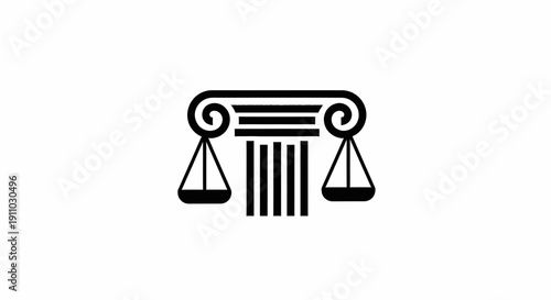 Minimalist Interpretation of Law Symbolism Depicting Pillar and Balancing Scales