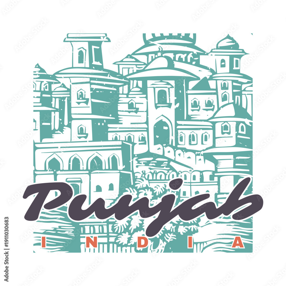 Obraz premium Vector design with urban illustration of the Punjab region in India.