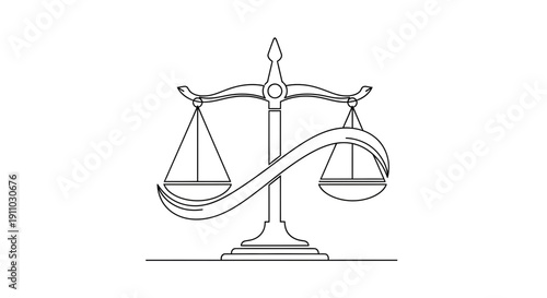 Minimalist Law Symbol Depicting Balance and Justice Concept and Design in One Line