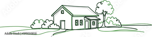 Simple Green House with Trees