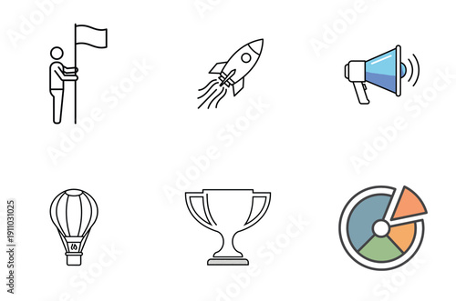 Illustrations representing goals, achievements, and progress in a visual metaphor