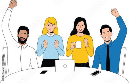 Corporate Victory Line Icons  Excited Professionals Collection