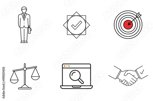 Icon set representing professional services and legal concepts