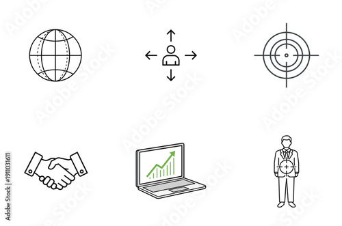 Icons representing global collaboration, technology, and professional development