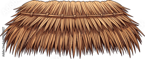 Vector illustration of a traditional thatched roof made from dried palm leaves or straw, commonly found on huts