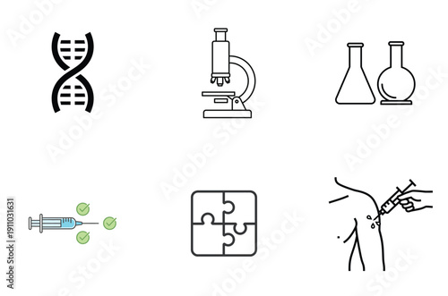 Illustrations representing various scientific and biological concepts and tools