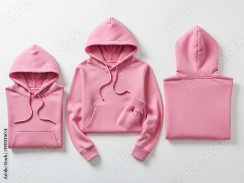 Collection of pink hooded sweatshirts in various sizes