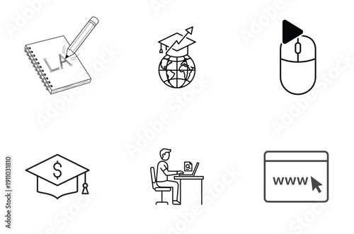 Icons representing various fields of study and professions in education