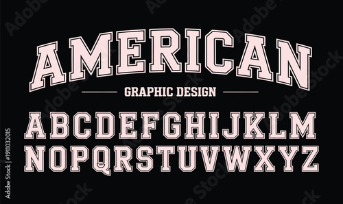 Vintage American Graphic Design Alphabet Set with Bold Varsity Typography and Outlines for Sports Apparel