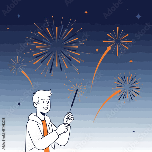 Joyful Spectacle: A Man Celebrates With Fireworks Display During Festive Nighttime Celebration