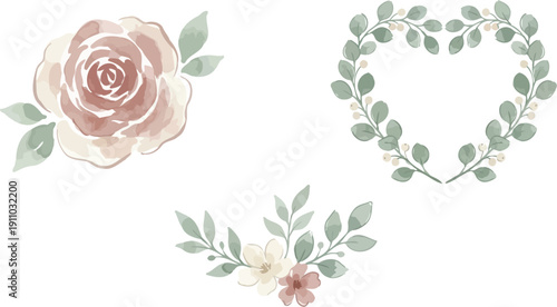 Romantic Flower Icon Set - Soft Nature Valentine Illustrations