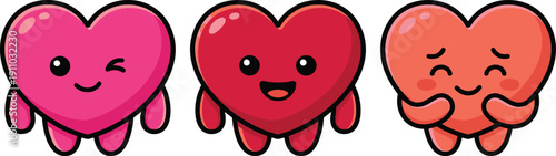 Playful Heart Character Set - Fun Valentine Emoji-Style Graphics