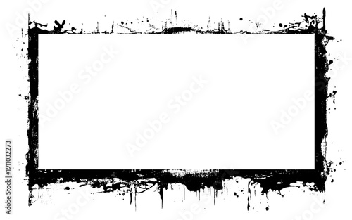 Grunge ink blot frame with streaks, splashes