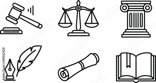 Legal Justice System and Law Attorney Icons