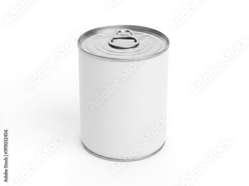 Single unopened metal can with white label