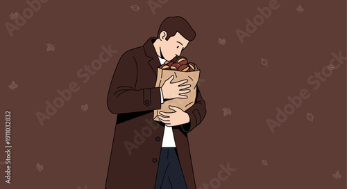 Man Enjoying Freshly Roasted Chestnuts Autumn Harvest Delight