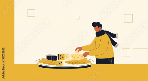 Man Arranging Cheese And Crackers For A Festive Gathering