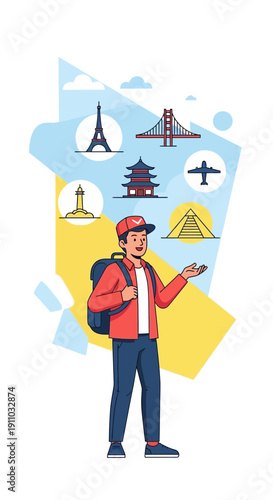 Joyful Traveler Exploring Global Landmarks and Aviation Adventures