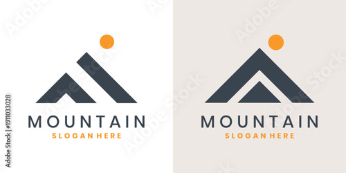 Minimal mountain logo design with sun