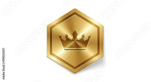 Golden Crown Icon Hexagonal Shape.