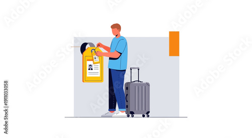 Man Attaching Luggage Tag To Travel Bag Ready For Journey