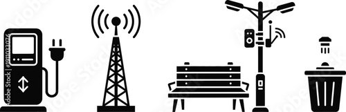 Smart City Infrastructure and Sustainable Energy Icons