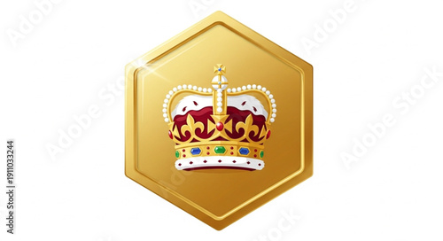 Golden Crown Icon Hexagonal Shape.