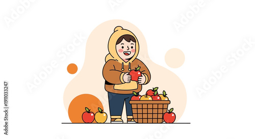 Joyful Person Choosing Fresh Apples From Basket in Harvest Season With Autumnal Ambience