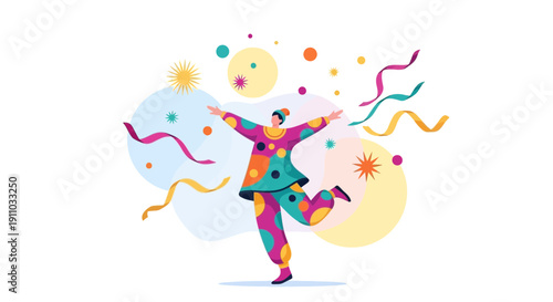 Joyful Person Dancing Amidst Vibrant Confetti and Streamers