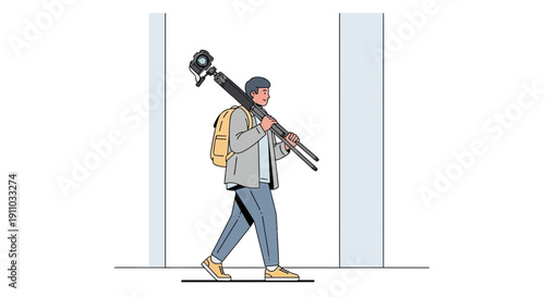 Man Carrying Camera Gear Backpacking For Photography Adventure