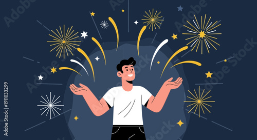 Joyful Person Embracing Fireworks Celebration