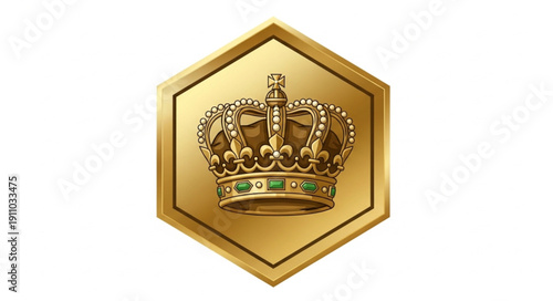 Golden Crown Icon in Hexagon.