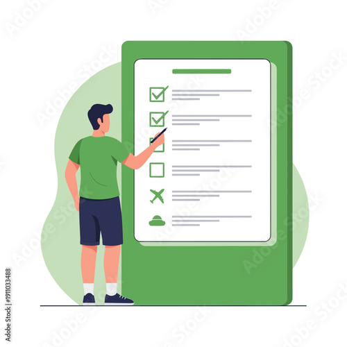 Man Checking Off Tasks On A Large Green To-Do List With A Stylus Pen