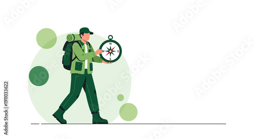 Man Holding Compass Exploring Nature Adventure Journey Direction