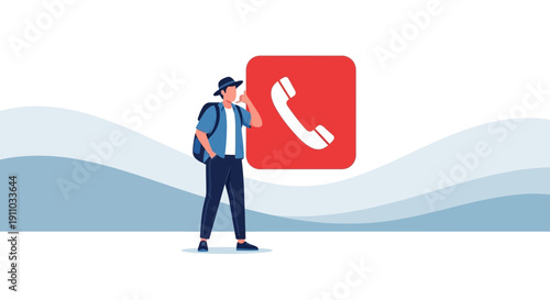 Man Communicating With Phone Icon For Connectivity